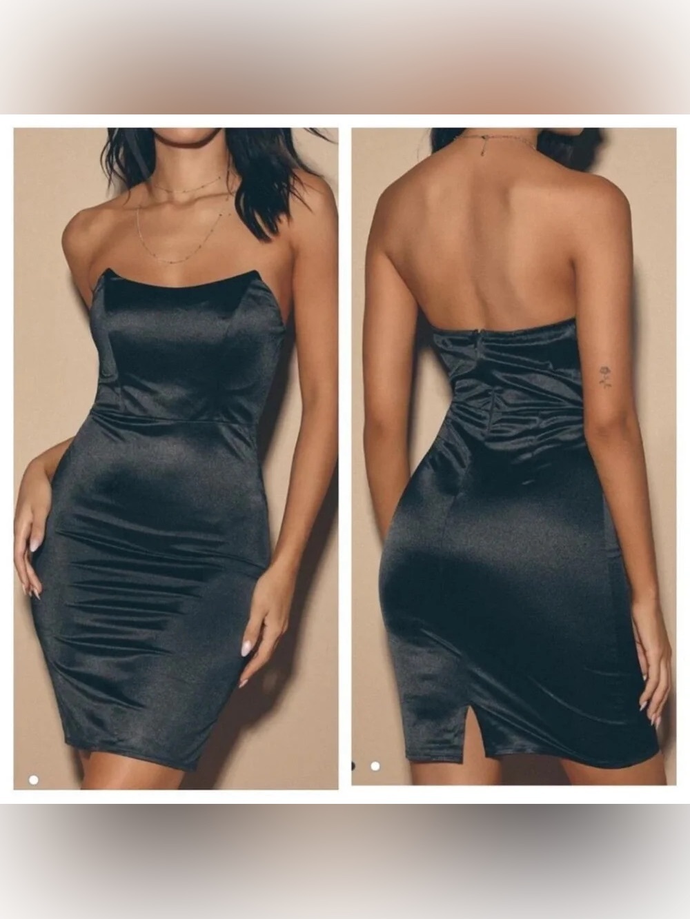 Lulu's Black Strapless Satin Bodycon Dress